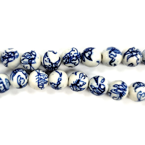PORCELAIN ROUND 10MM WHITE AND BLUE